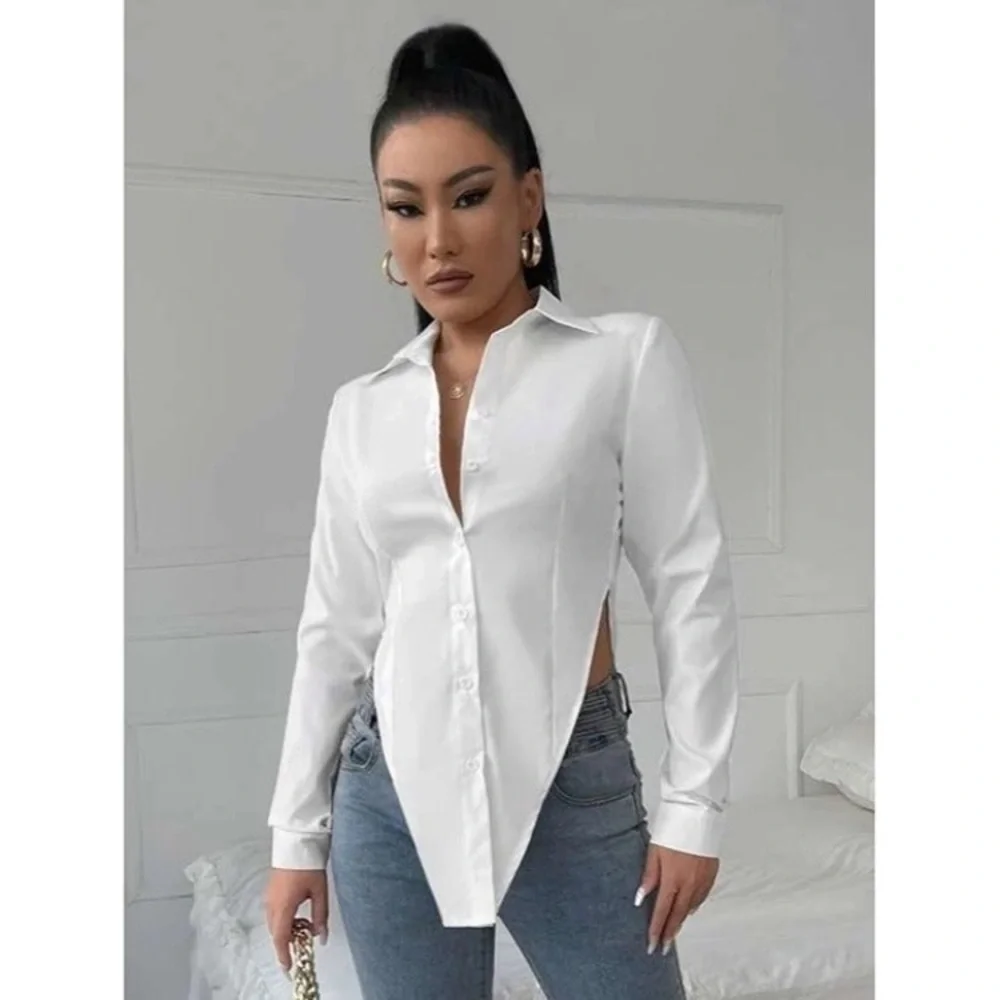 SHEIN white tail asymmetrical blouse NWT - Picture 1 of 16